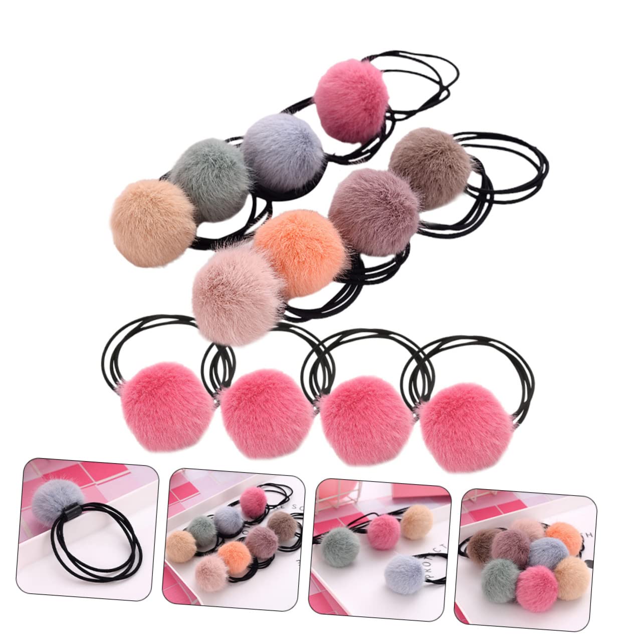 minkissy 60piezas Gomas De Pelo Pompones De Color Para Niñas Bandas De Pelo Elásticas Accesorios Adorables Para Coletas y Peinados