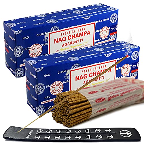 TRUMIRI Incense Stick Holder Bundle with Satya Sai Baba Nagchampa 250g Incense Sticks - Pack of 2 (Approx 500 Sticks)