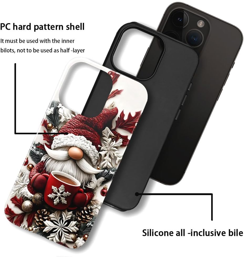 Generic Case for iPhone 11 Pro - [Drop Protection Phone Cover] - Glossy Hybrid Case for Girl Women - Gnome with Coffee Christmas image 2