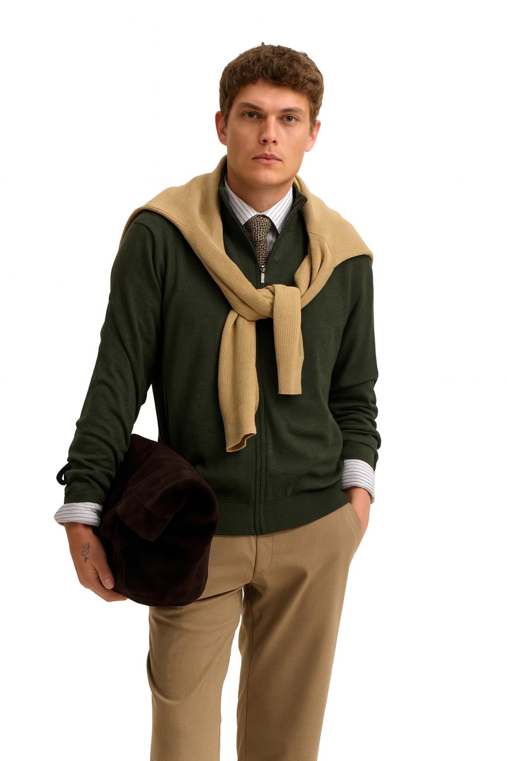 bugatti Herren Strickjacke 7600-85510D Regular Fit Baumwolle Reißverschluss Stehkragen