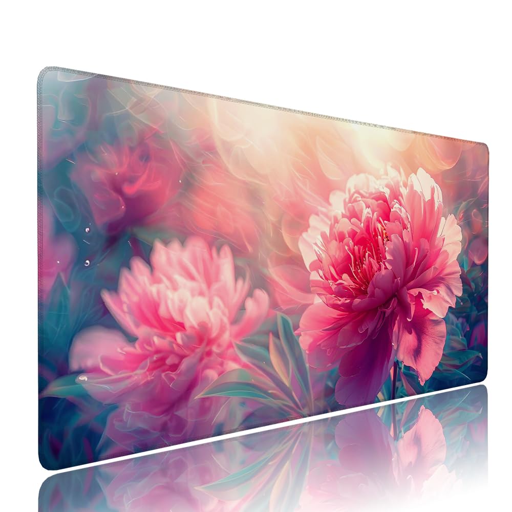 Tappetino Mouse Gaming xxl Accessori Scrivania Ufficio Rosa Fiore Grande Tappetino Mouse e Tastiera Sottomano da Scrivania, Gaming Accessori pc 1200x600x3mm Base Antiscivolo, per PC Laptop d-256