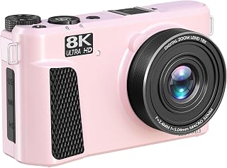 Camera, 88MP 8K Video Recording 18X Digital Zoom WiFi Digital Camera, With Flip Screen With 3 Inch 180 Flip Screen Pop Up Flash Dual Battery 32GB Card For YouTube (Pink)