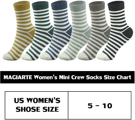 MAGIARTE Womens Mini Crew Socks Combed Cotton Casual Athletic Quarter Socks for women 6-Pack