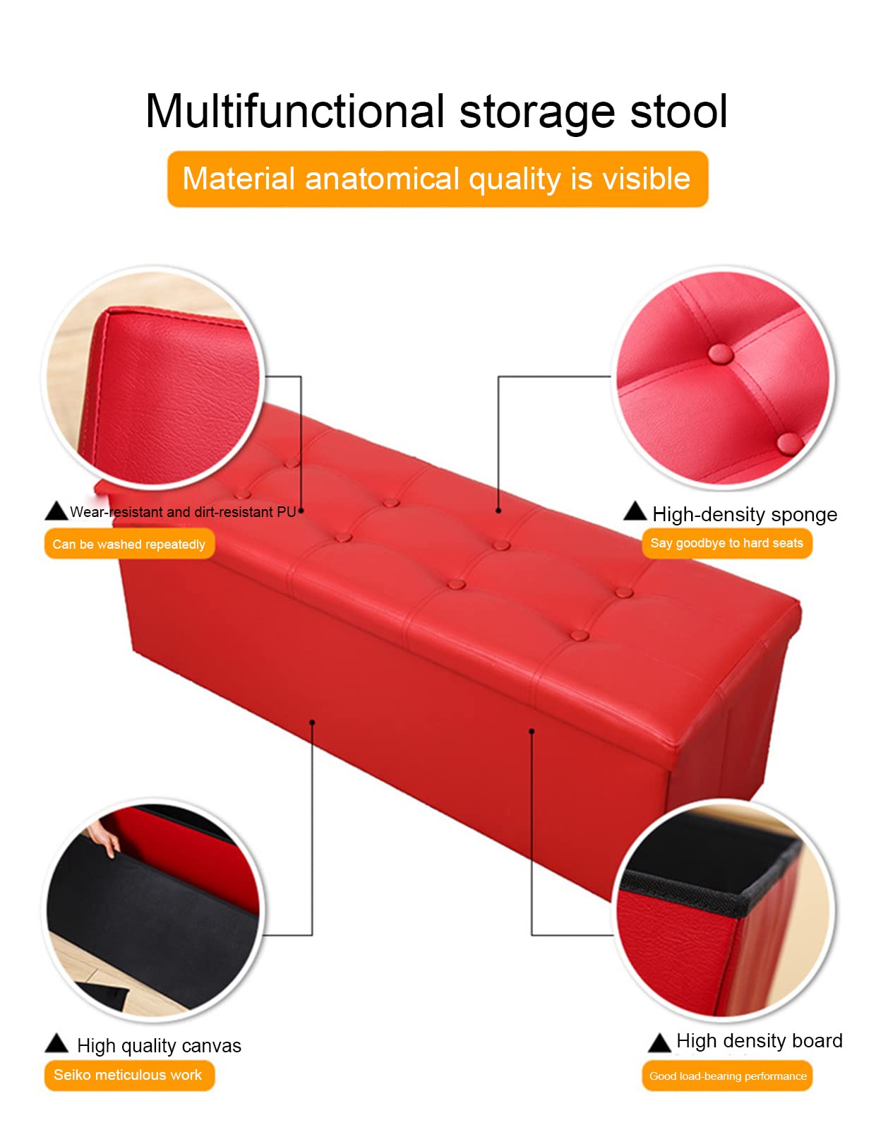 Pouf con Contenitore Portaoggetti, Cassapanca Pieghevole, Sgabello Poggiapiedi, Sgabello Imbottito, 110X38x38 - Disponibile in Diversi Colori,D