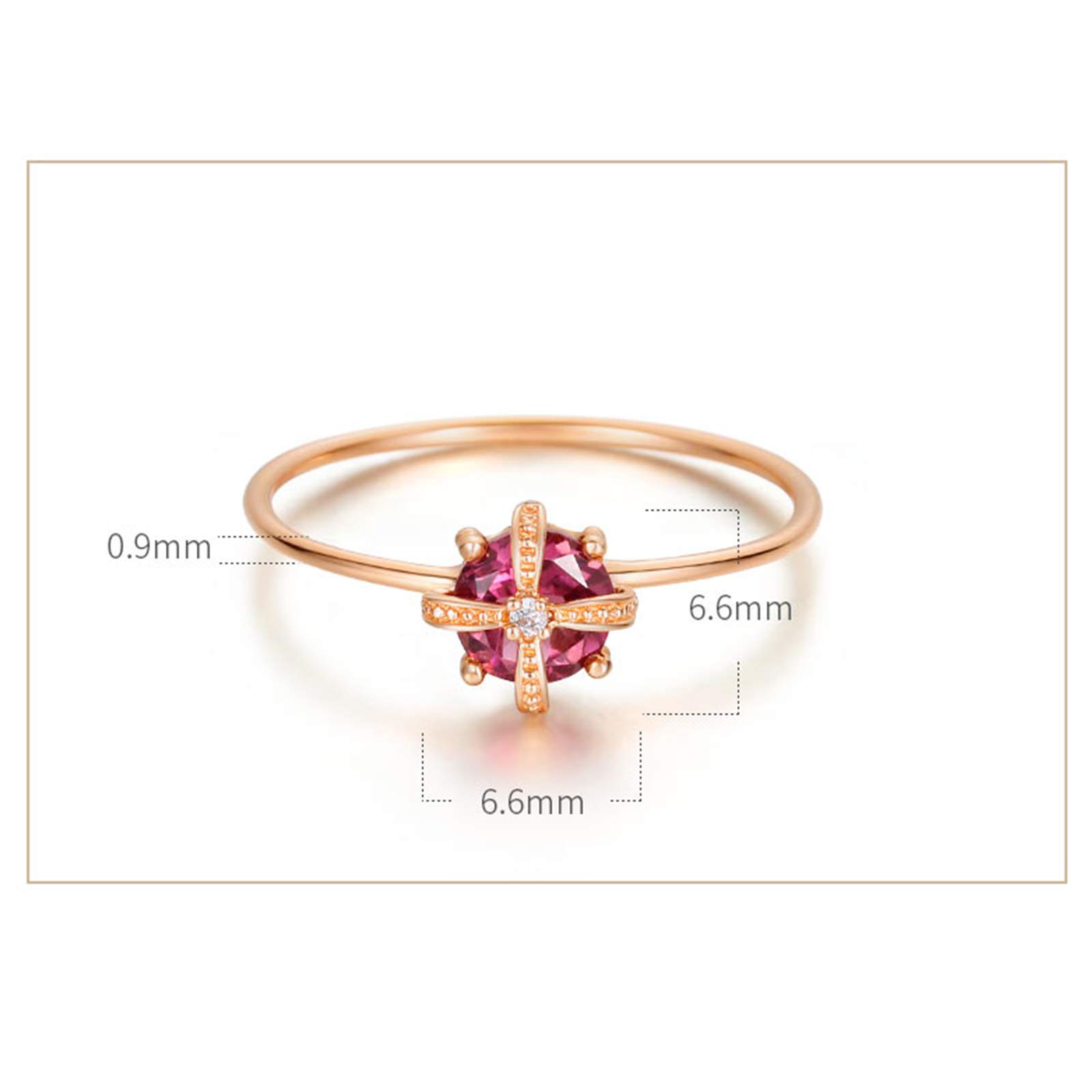 AMDXD Anillo de Oro 18K, Anillo Boda Compromiso Cruz Diseño con Redonda Turmalina 0.48ct, Oro Rosa, Tamaño 4 to Tamaño 11 (Perímetro: 47mm~ 65mm)
