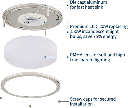 Miniatura 3 de DAKASON Paquete de 2 lámparas LED de techo empotradas de 13 pulgadas y 20 W, interruptor de encendidoapagado para seleccionar 3000K4000K5000K,