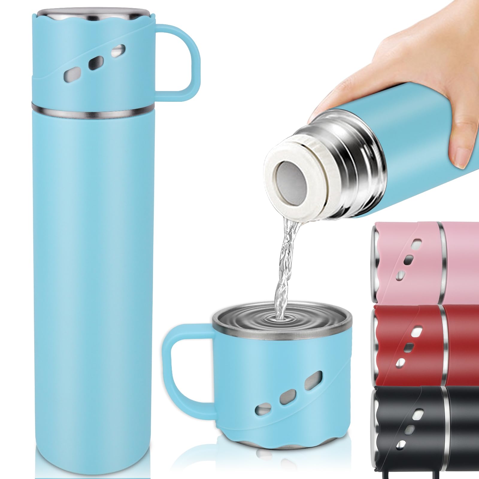 Flask for Hot Drink, 550ml Stainless Steel Hot Water Bottle with Cover, Leakproof Vaccum Six Wall Travel Mug with Handle, BPA Free Thermal Flask Cup for Coffee Tea Food Soup, Travel Gyms Sports, Blue โ image 1