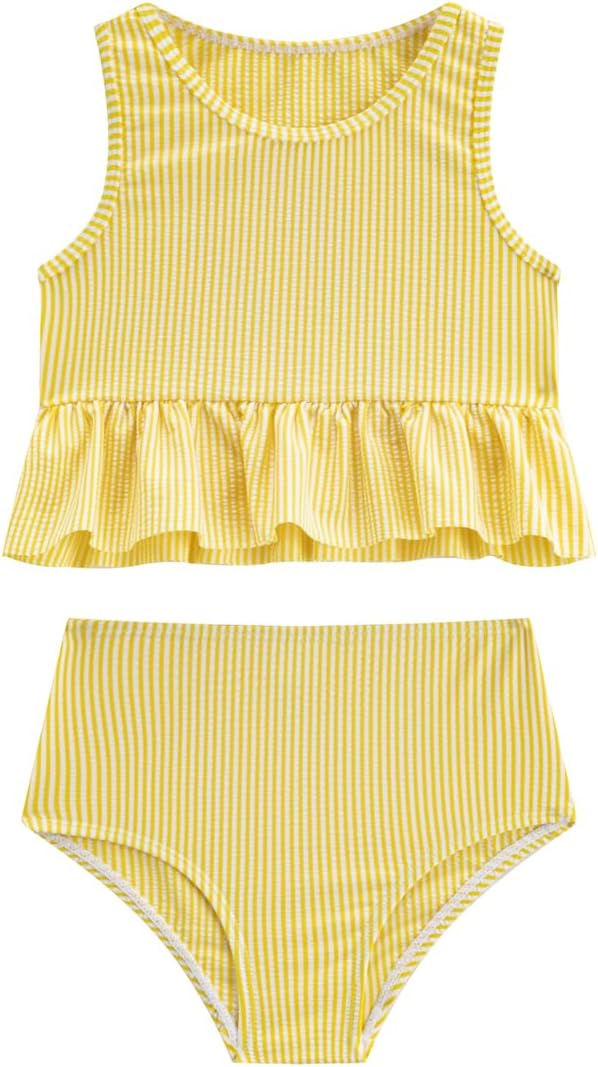 LIZENS Girls Two Piece Swimwear Striped Swimsuit for Kids Girls Swimsuit Tankini Set