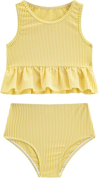 LIZENS Girls Two Piece Swimwear Striped Swimsuit for Kids Girls Swimsuit Tankini Set