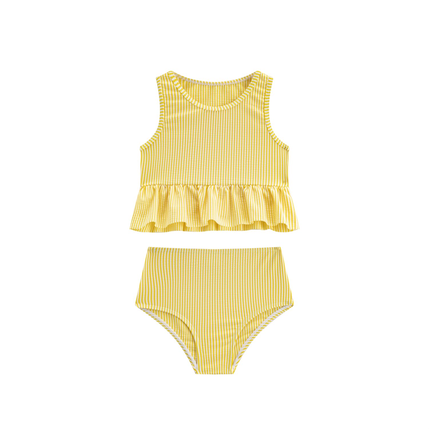LIZENS Girls Two Piece Swimwear Striped Swimsuit for Kids Girls Swimsuit Tankini Set(LG100-1,10-12T) Yellow