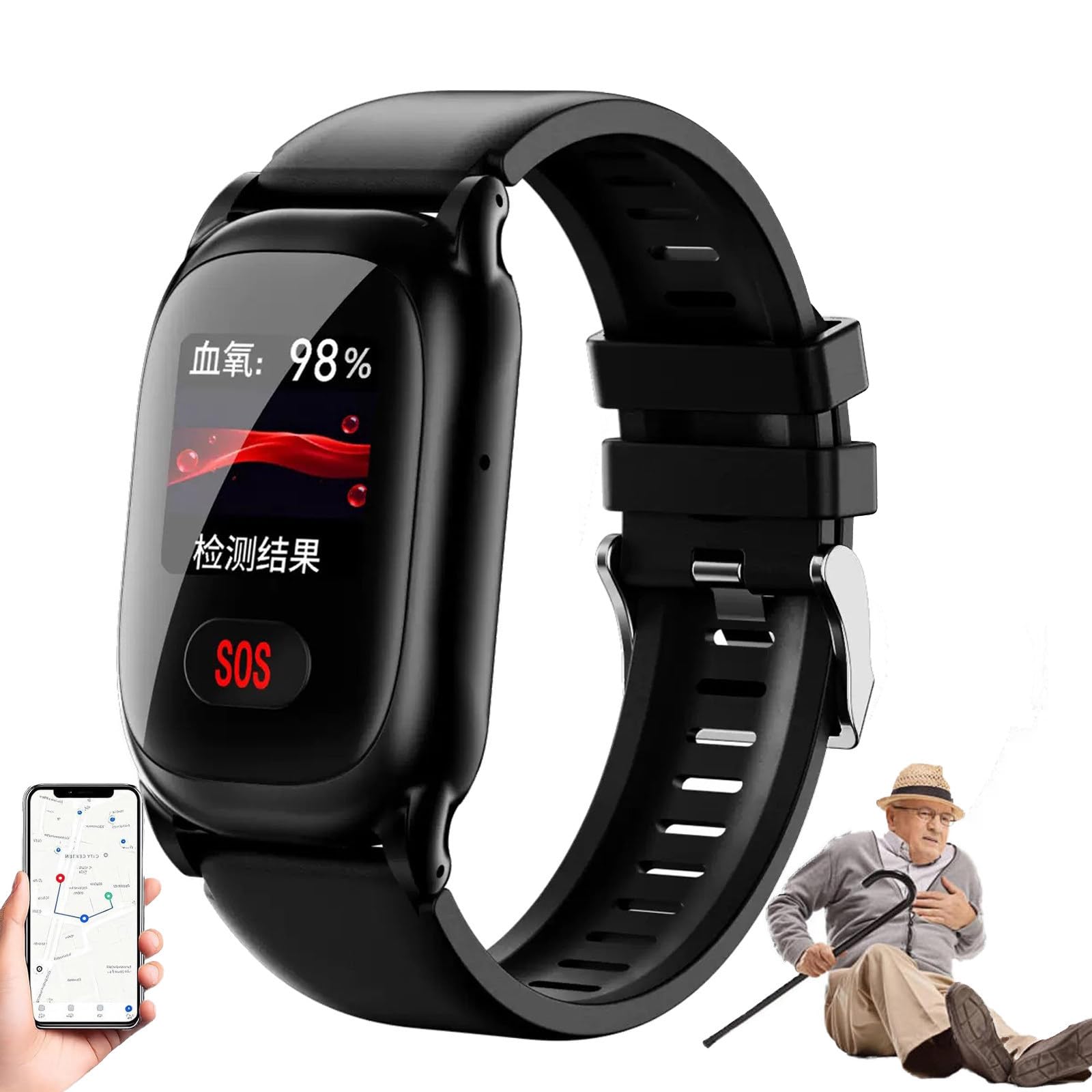Smartwatch für Senioren mit Sturzerkennung | Notrufsysteme für Senioren, Tracker-Uhr bei Demenz und Alzheimer, GPS-Tracker, SOS-Notruf, Gesundheitsüberwachung