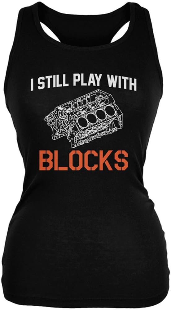 Auto Racing I Still Play with Blocks Juniors Soft Tank Top Black LG