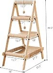 SHENGOCASE 3-Tier Modern A Frame Wooden Cat Tree Tower Ladder with Multi-Level Bed Hammock for Large Cat and Sctatching Post, Hanging Toy Ball (Beige)