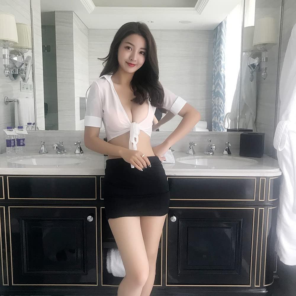 SINGUYUN Women's Office Secretary Uniform Sexy Teacher Costume Cosplay Lingerie With Socks (1015White)