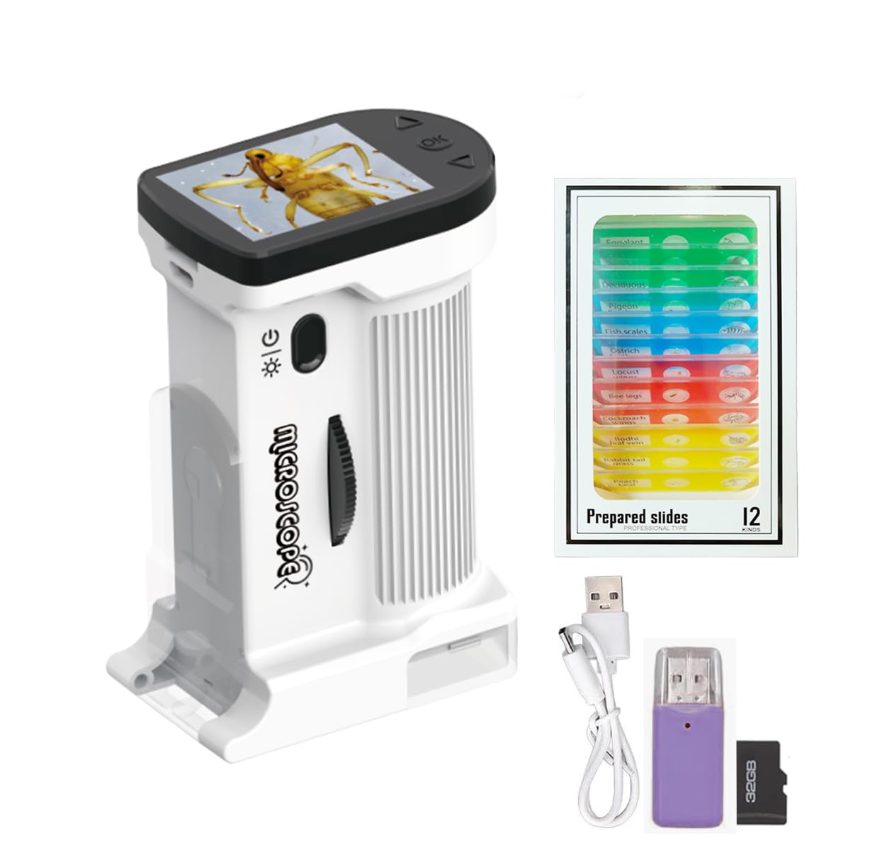SGAINUL Microscopio Digitale Portatile - Schermo 2'' Ingrandimento 500X Con LED Per Bambini E Hobby