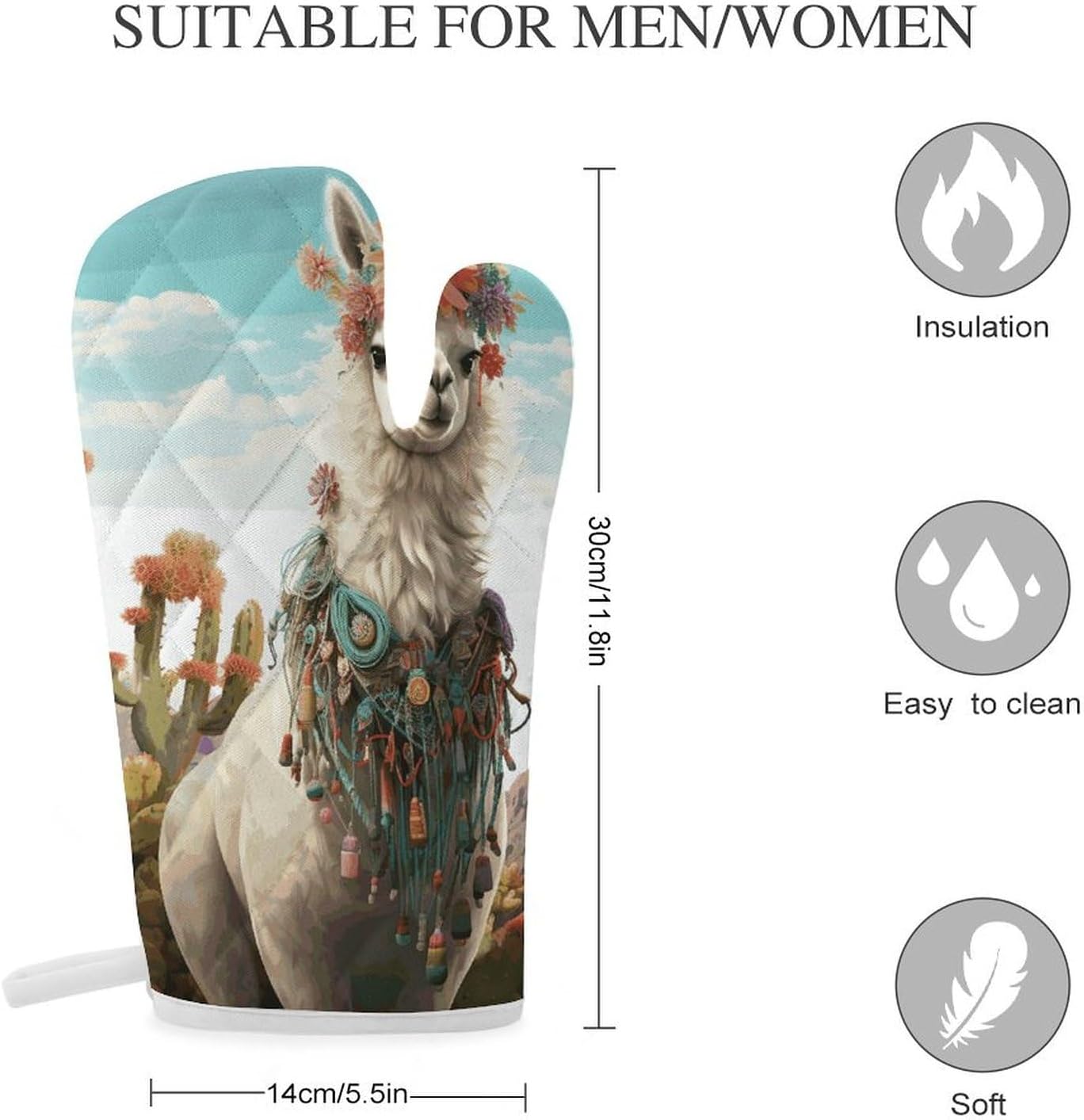 Mexican Llama Green Oven Mitts Set of 2 Non-Slip Heat Resistant Kitchen Gloves for Kitchen Cooking Baking Grilling BBQ