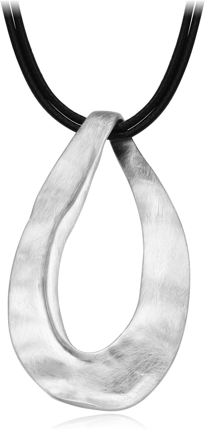HONGYE JEWELRY Drawing Brushed Oval Hollow Pendant Necklace Women