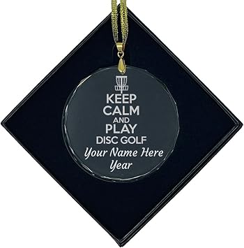 LaserGram Personalized Glass Christmas Ornament, Keep Calm and Play Disc Golf, Custom Laser Engraved Gift Idea Round Shape