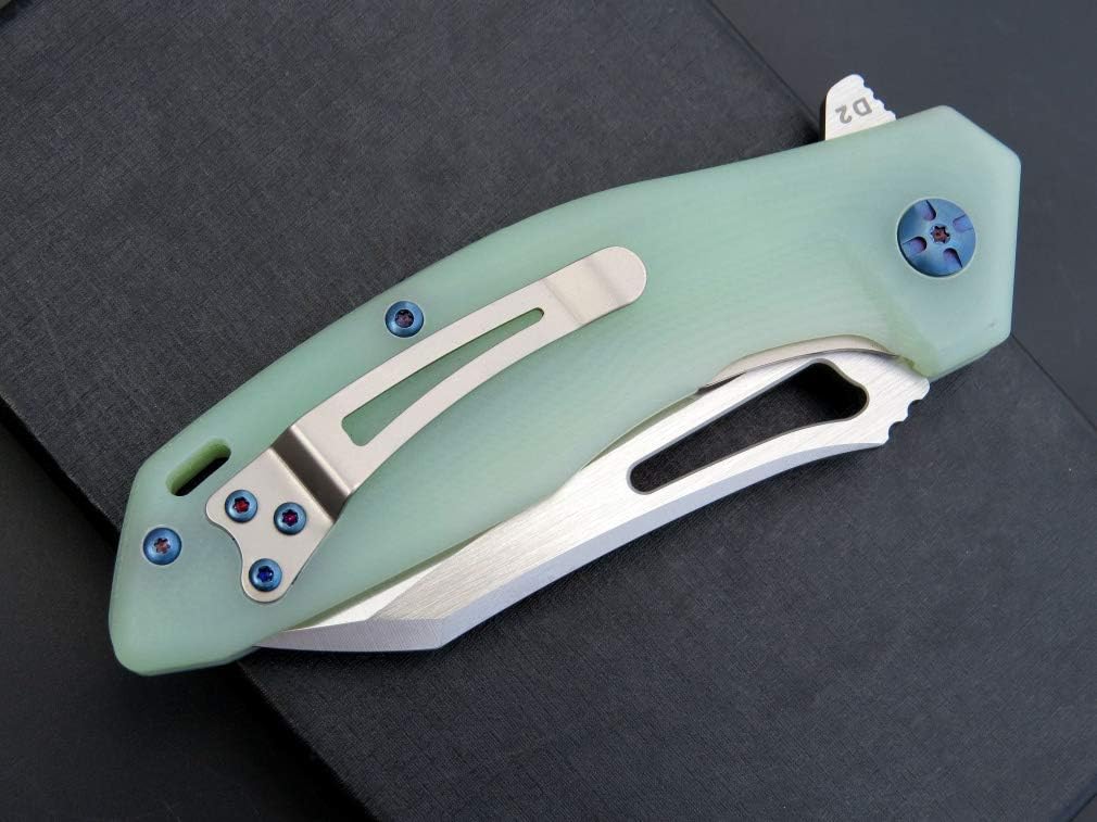 Eafengrow EF911 Folding Knife D2 Steel Blade G10 Handle with Pocket Clip EDC Pocket Ball Bearing Flipper Hunting Knife Tactical Tool Knives for Camping Outdoor Hiking (Jade)