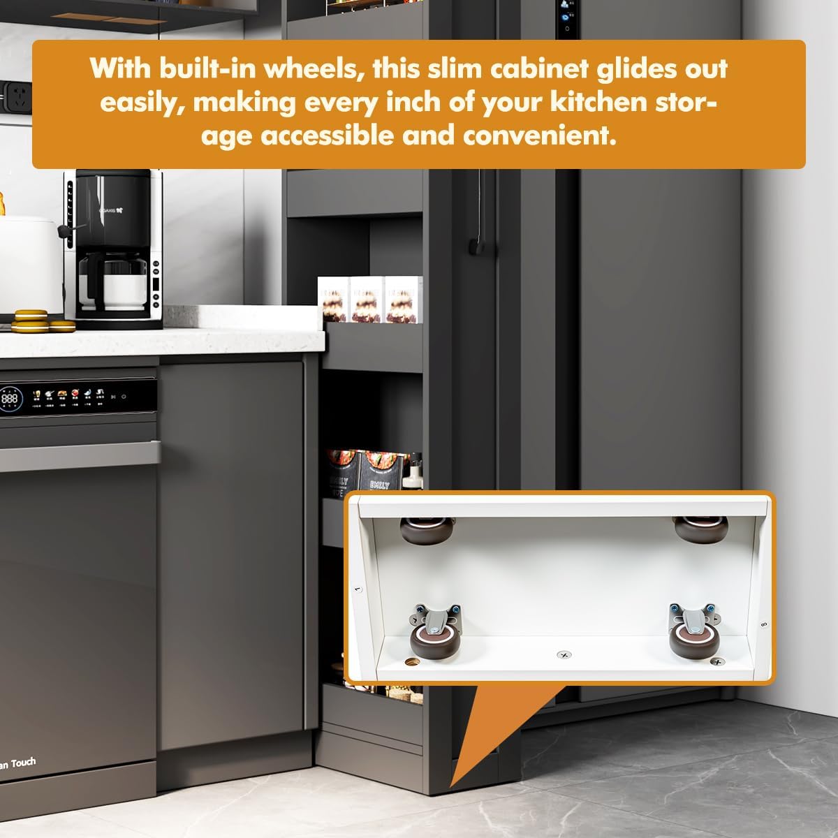 7 Tier multi-functional pull-out storage Cart for Next to Fridge, Rolling Slim Narrow Utility Cart for Small Spaces, Single sided open Spice Rack for Kitchen, Living Room & Narrow Spaces (Black)