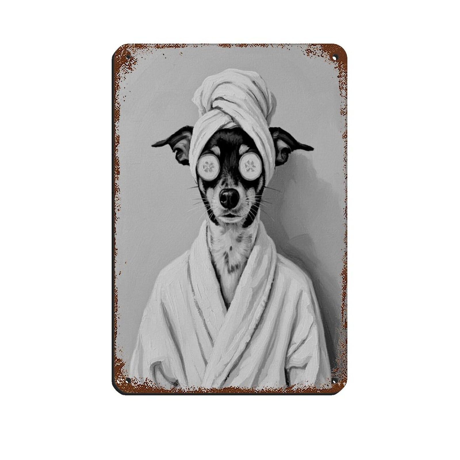 Bathroom Spa Art, Rat Terrier Dog Tin Sign Vintage Metal Pub Club Cafe Bar Home Wall Art Decoration Poster Retro 8x12inch(20x30cm)