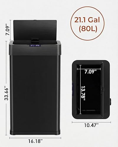 Miniatura 2 de TLSUNNY Cubo de basura automático sin contacto con sensor de movimiento de 21.1 galones, contenedor inteligente de acero inoxidable cepillado, con