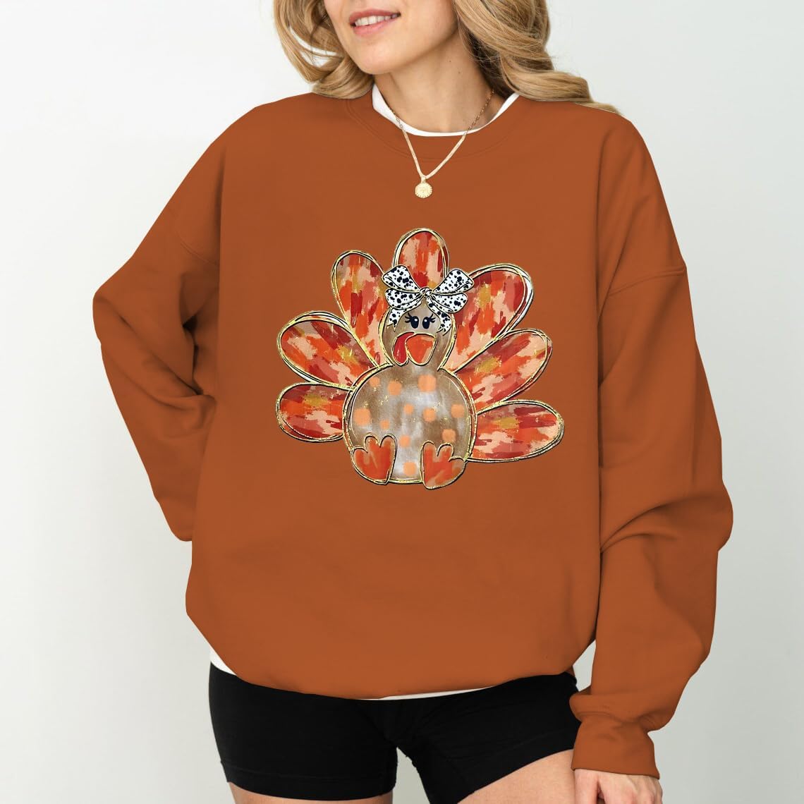 Thanksgiving Sweatshirts for Women Gobble Turkey Graphic Long Sleeve Shirt Crew Neck Thankful Pullover Tops - Image 4