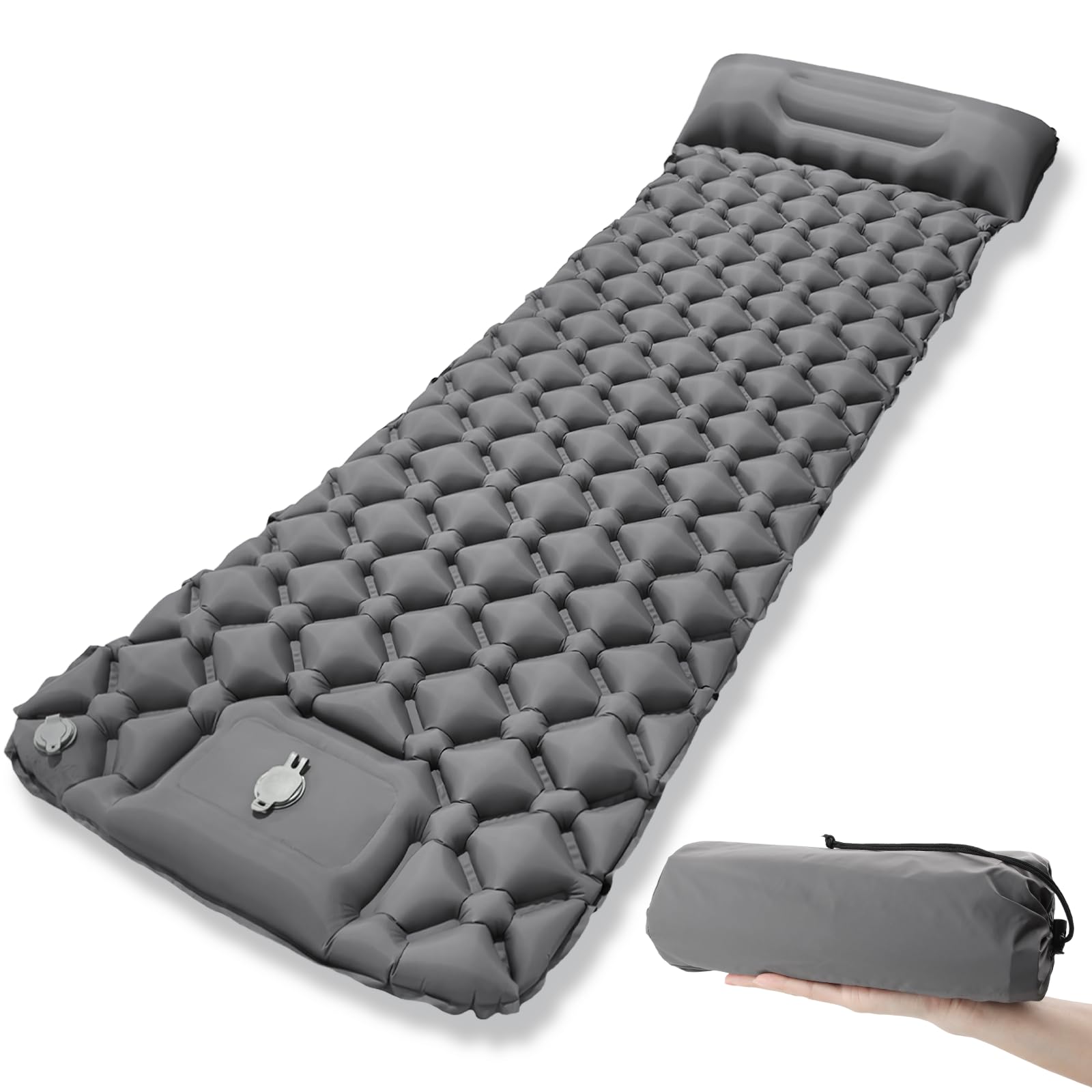 Materassino Gonfiabile Campeggio con Cuscino, 190 * 60 cm Letto Singolo Gonfiabile Pieghevole, Inflatable Mattress, Gonfiabile con Azionamento a Pedale, per Campeggio, Viaggi, Spiaggia