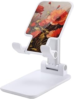 Oil Painting Red Flower Foldable Phone Stand for Desk Taller Stand | Adjustable Angle Height Cell Phone Holder Rotating Cell Phone Stand Portable Tablet Stand for Smartphone Tablet