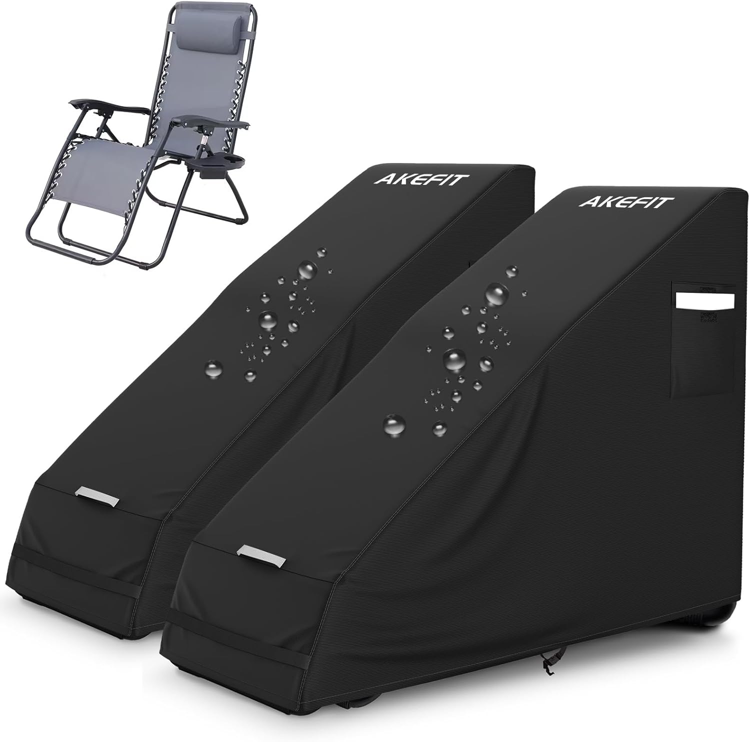 AKEfit 2PCS Zero Gravity Chair Cover,Outdoor Waterproof Folding Chair Cover with Storage Bag,UV Resistant and Dustproof,Fits Most Folding Recliners, Black