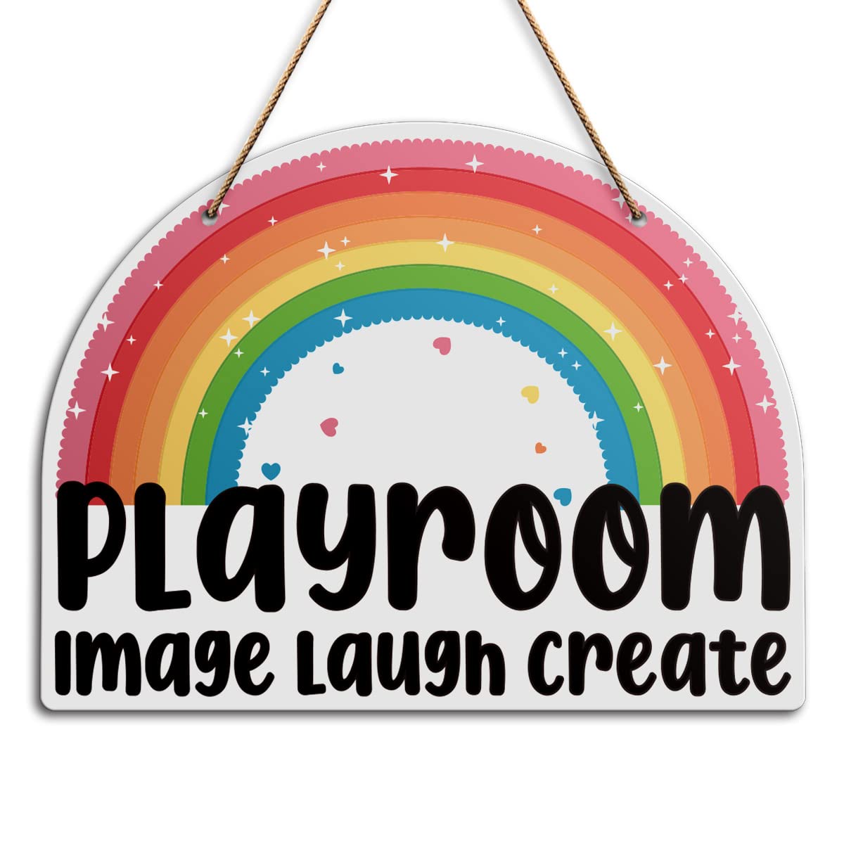 Playroom Door Decor Sign, Image Laugh Create, Nursery Door Sign for Baby Toddler Wood Farmhouse Hanging Kids Bedroom Living Room Wall Decor Sign Plaque, Gifts for Newborn Baby Boy Girl