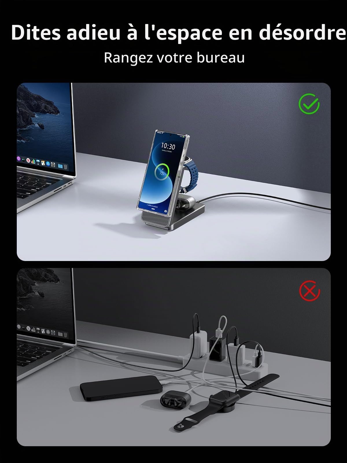 Magnétique Chargeur Induction pour Samsung Galaxy S26 Ultra/Z Fold 7/Z Flip 7, Chargeur sans Fil de 3 en 1 Pliable pour Galaxy S25/S24, Chargeur Watch pour Samsung Galaxy Watch Ultra/8