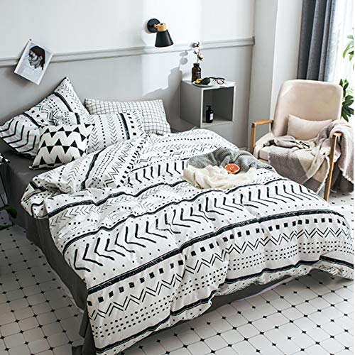 Clothknow Black And White Comforter Set King Striped Comforter Farmhouse Boho Bedding Comforter Geometric Bohemian Comforter Men Women Bed Comforter Sets King Soft Cozy #TOP3