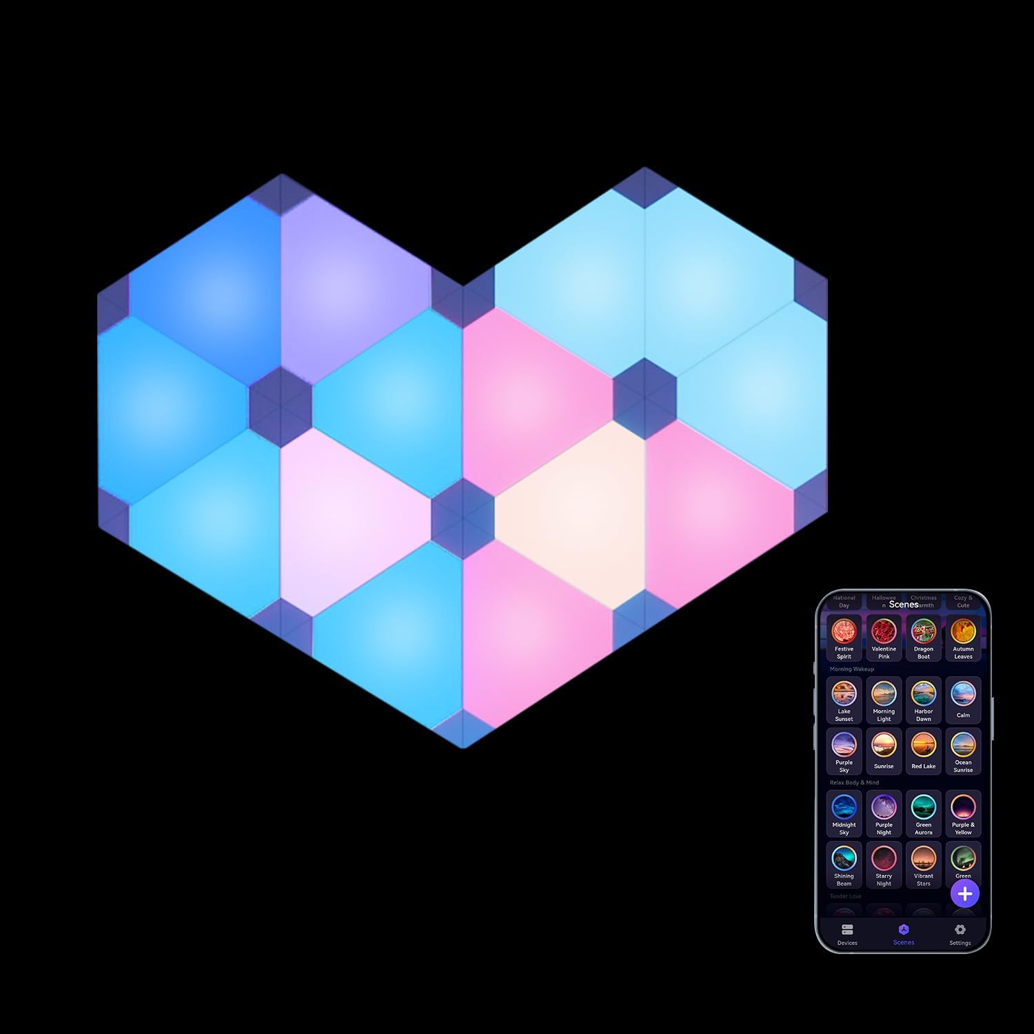 Triangle Light Panels,LED Wall Lights for Gaming and Smart Home DIY Decor with Music Sync,Night Light for Indoor Decor,9 Pack