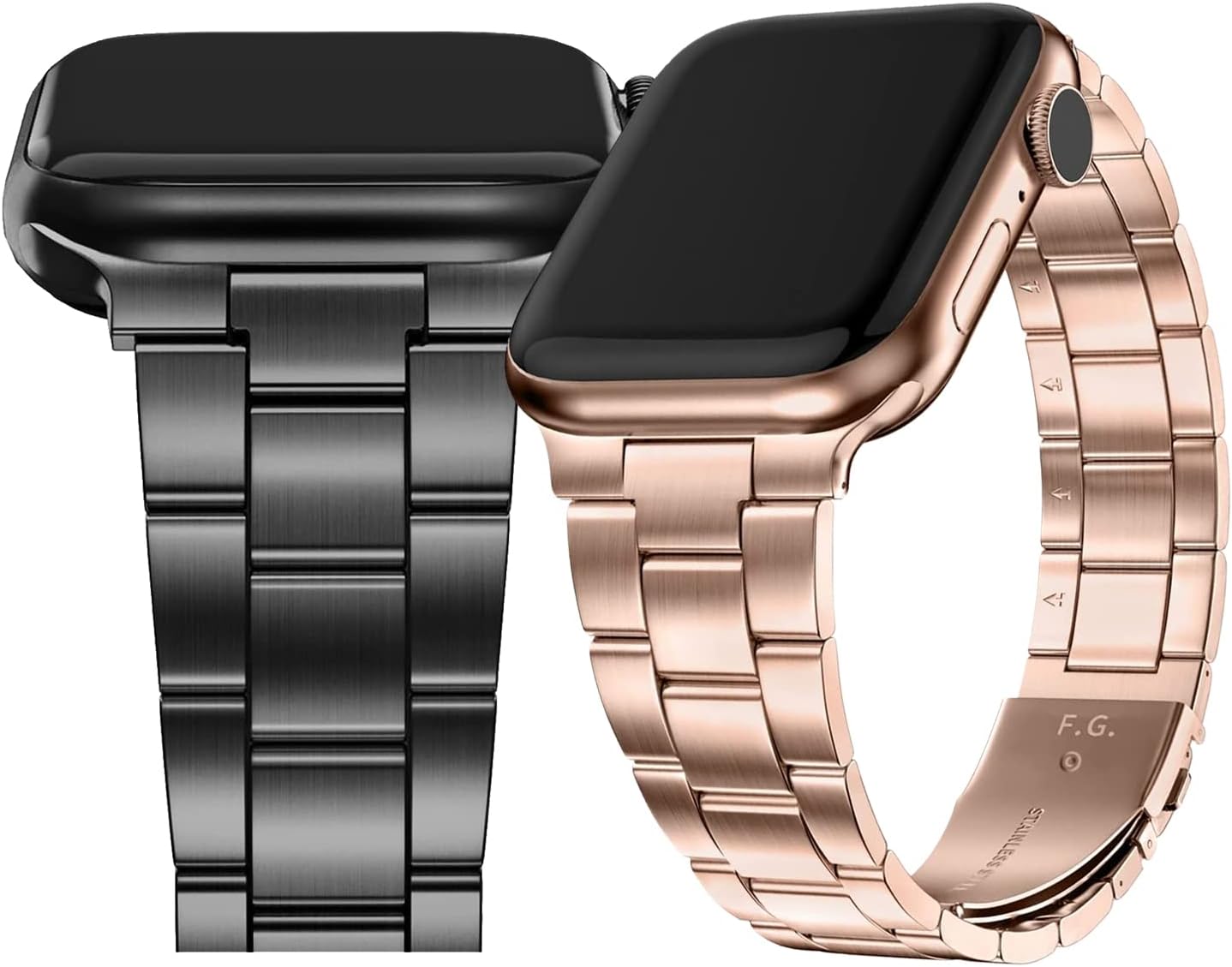 Fullmosa No-Tool Needed Compatible Apple Watch Band with Case 49mm 45mm 44mm 42mm Black & Rose Gold