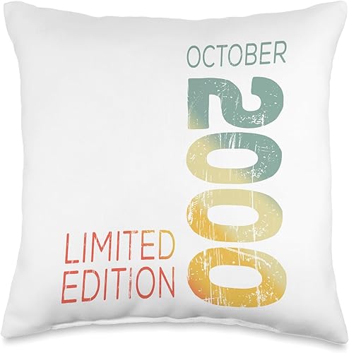 Since October Retro Vintage 2000 Limited Edition Month of October Year Retro Vintage 2000 Throw Pillow, 16x16, Multicolor