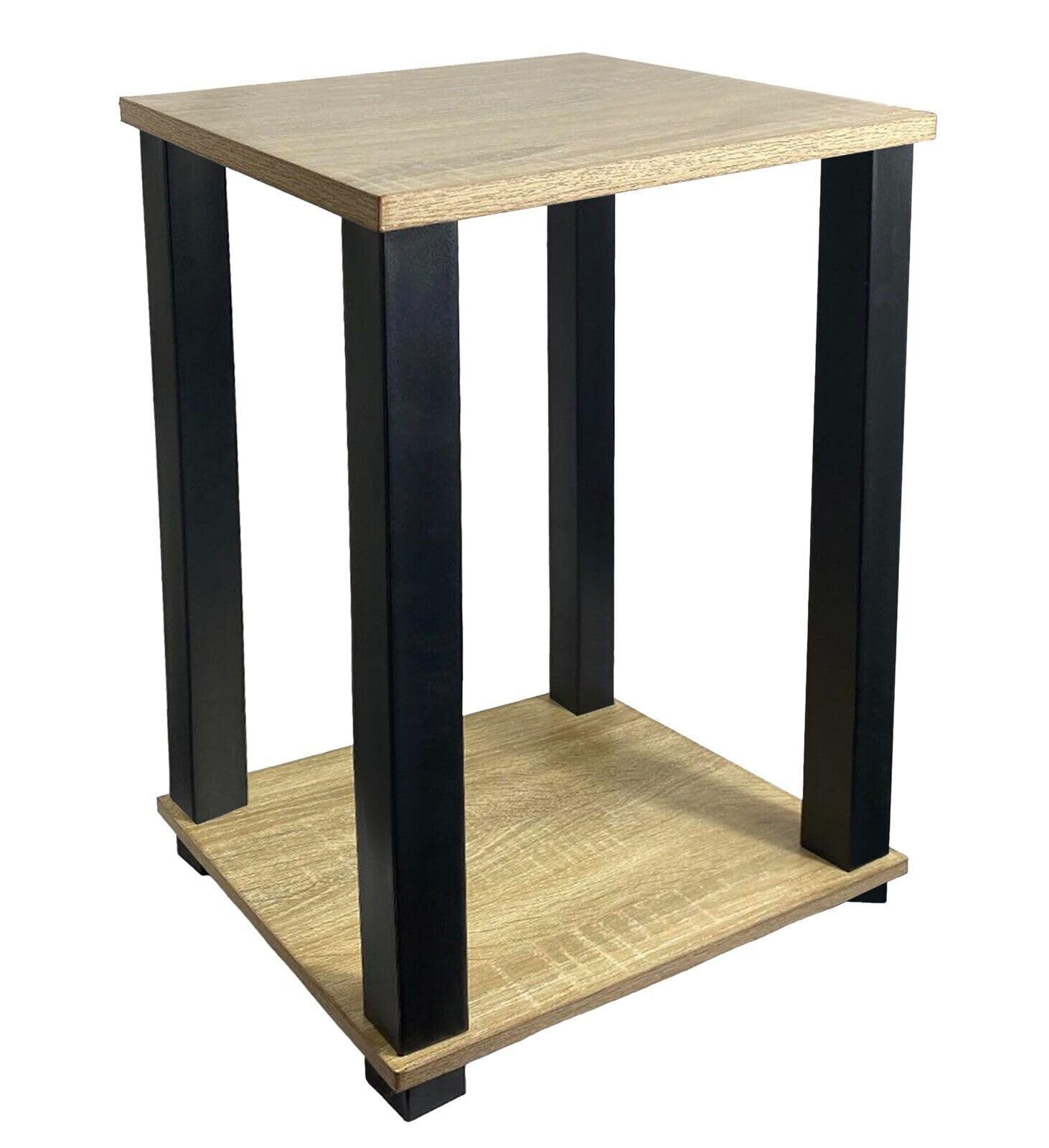 HOMION Square End Table Two Tier side Table with Durable Plastic Frame Multifunctional Tall Bedside Table Nightstand Sofa Side Table for Small Spaces Living Room Bedroom (1, Natural)