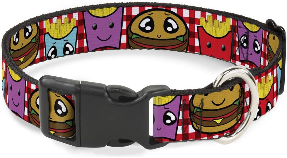 Buckle-Down PC-W30270-WM Burger & Fries Cartoon Plastic Clip Collar, Wide Medium/16-23"