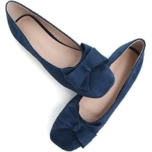 WENJIAZHIZHI Square Toe Ballet Flats Suede Bow-Knot Slip | Suede Upper,Square Toe Profile,Chunky Bowknot Detail,Women,Office Party Prom Daily Wear
