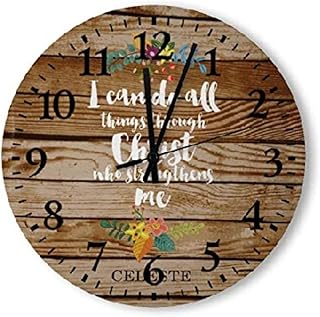 ArogGeld Bible Verse Wall Clock Christian Wood Clock 10 Inch Silent Non-Ticking Wooden Wall Clocks Battery Operated Living Room Bedroom Kitchen Farmhouse Decor Christmas Birthday Gift