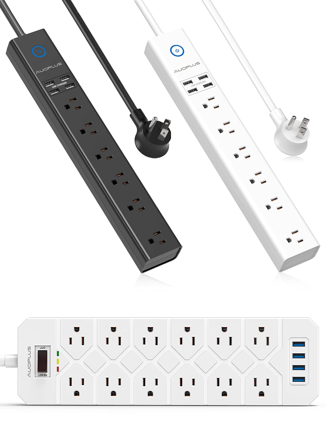 Buy Power Strip Surge Protector 10 ft 6 Outlets with 4 USB Ports White