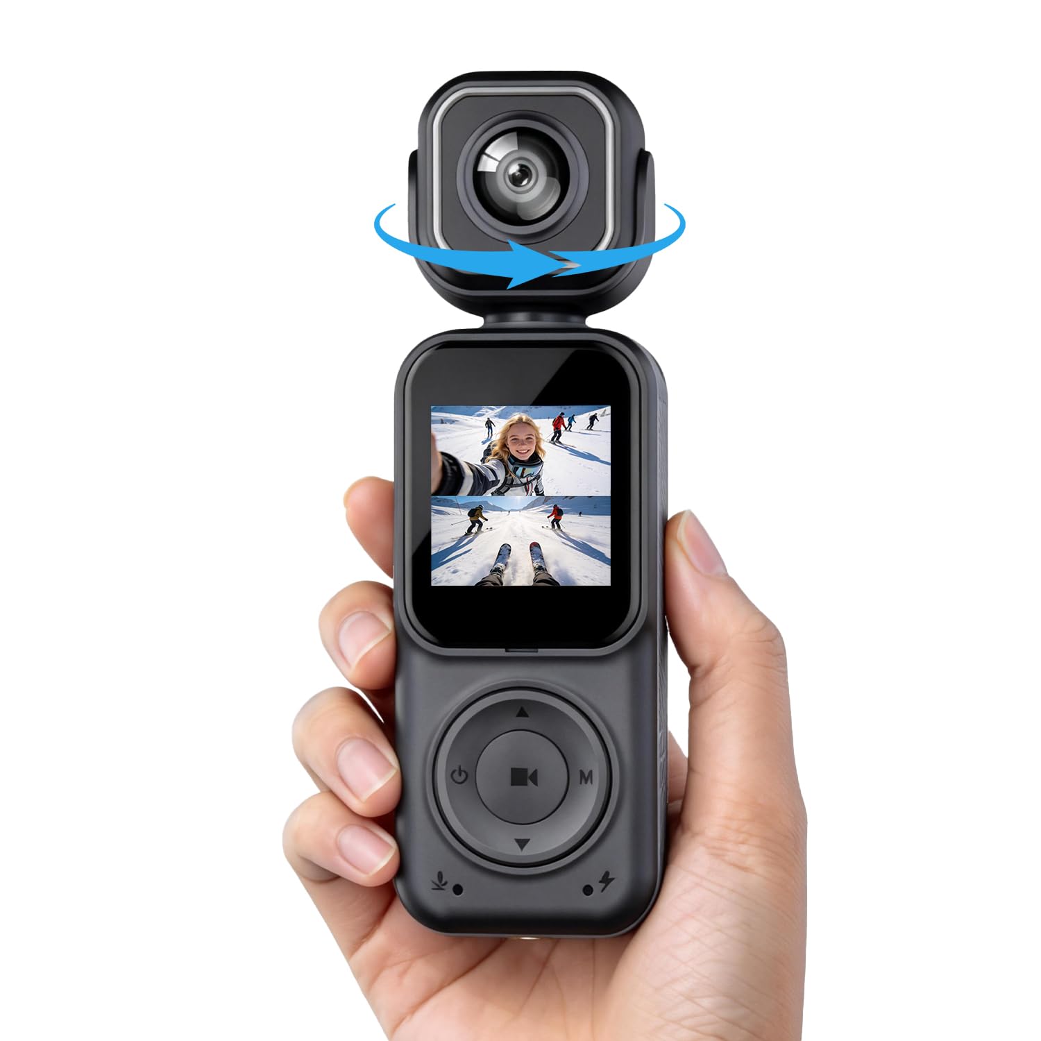 Zeerkeer Cámara de Acción Pequeña 4K Doble Lente para Bicicleta y Vlog | Batería 2000mAh, Lente Giratoria 180°, Pantalla 1.54", 130° FOV, POV Cámara Deportiva WiFi, Rosca Estándar 1/4"