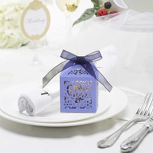Miniatura 9 de EUBUY Paquete de 50 cajas de recuerdo de boda, cajas de dulces de agradecimiento con corazones de amor con cintas huecas, cajas de regalo pequeñas
