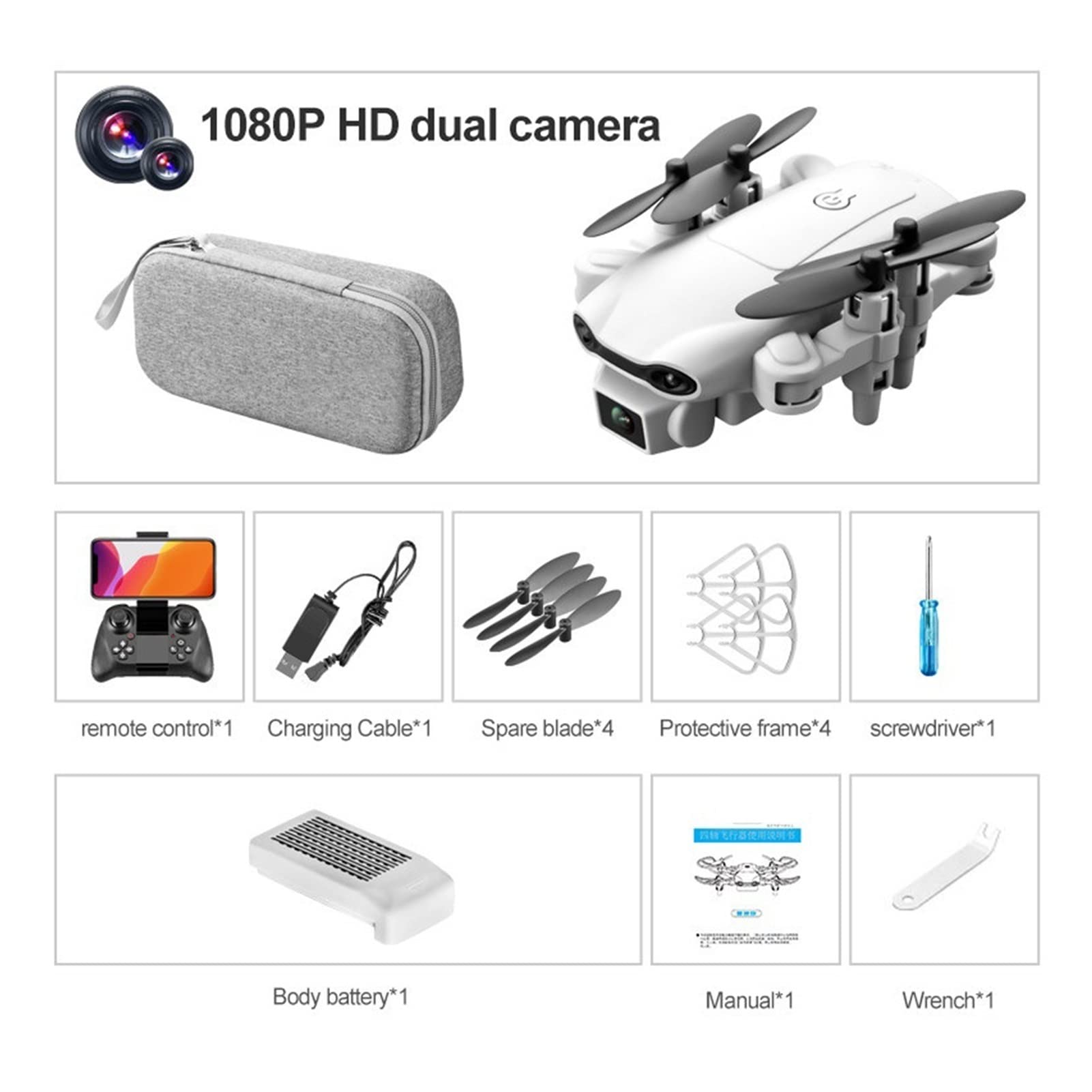 Drone RC Mini Drone 4k Podwójna kamera HD Kamera szerokokątna 1080P WiFi FPV Fotografia lotnicza Helikopter Składany quadcopter Dron Toys (Kolor: 4K-Dual camera-2B Rozmiar: 1) (1080P 1Bateria)