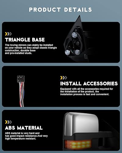 Miniatura 6 de OCPTY Espejos retrovisores, espejos de remolque para Chevy Silverado/GMC Sierra 1500 2014-2018 y 2500 HD/3500 HD 2015-2018, potencia calentada, luz