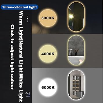 Bathroom Mirror With Led Lights, Vanity Mirror lights, 3 Colors Dimmable Light (Style B,50X80CM)