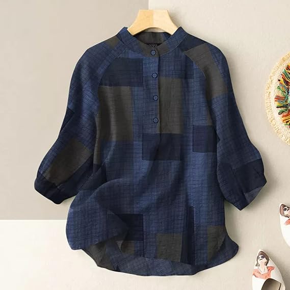 Camicia Donna Cotone E Lino - Maniche Lunghe, Girocollo, Taglio Loose - Foto 2