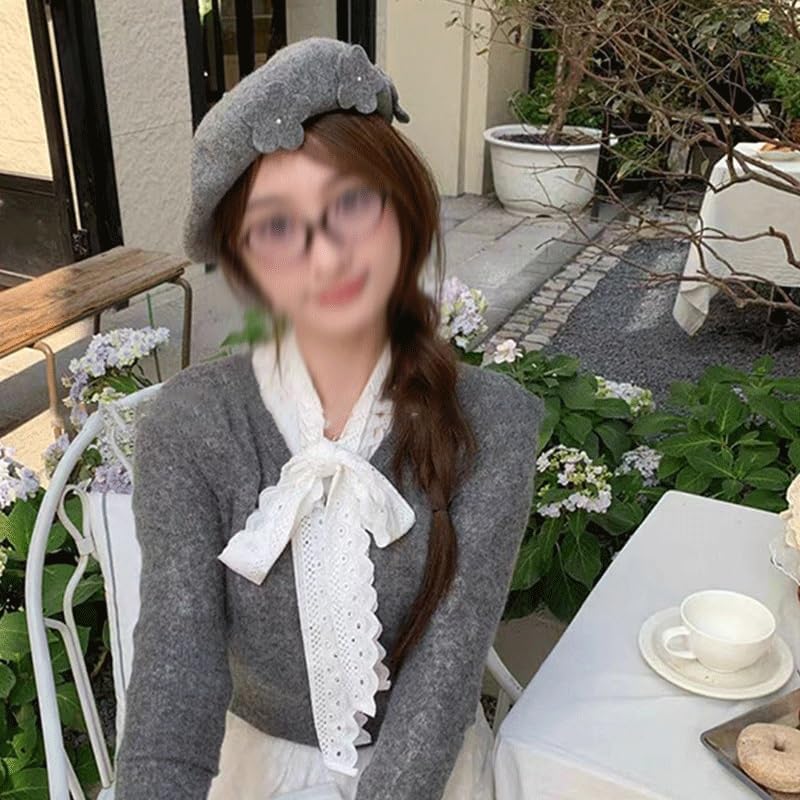 Ladies' Winter Flower Beret Wool Warm Hat Painter's