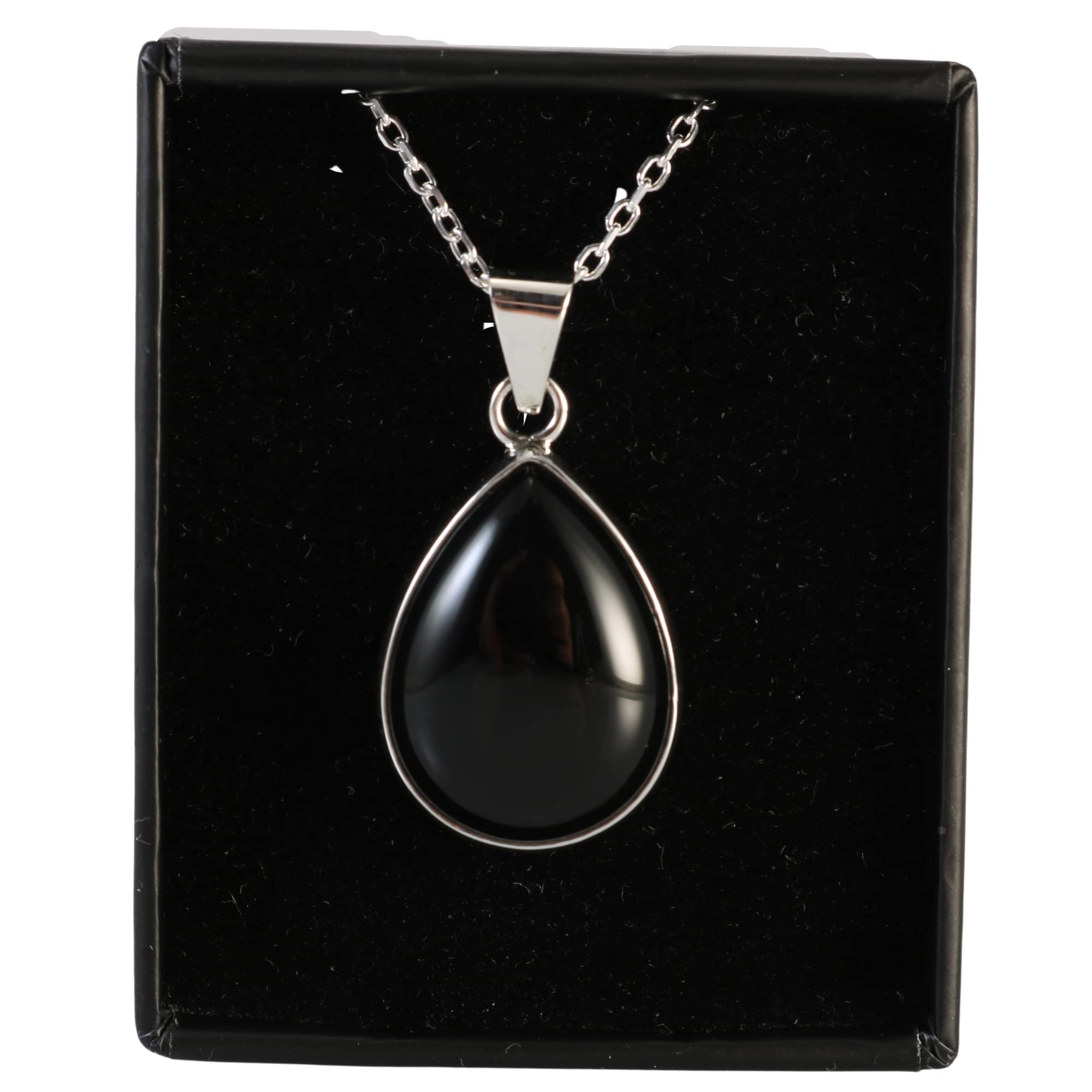 Collar Colgante Plata Esterlina 925 Hecho a Mano 5x20mm Ónix Negro en Forma de Lágrima 40+5cm Cadena