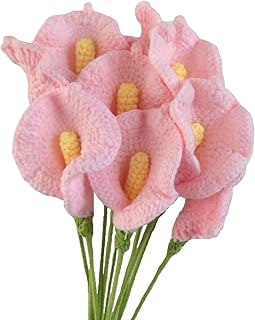 Handmade Crochet Calla Lily Flowers, 10pcs Crochet Artificial Flower, Artificial Calla Lily Flowers, Knitted Calla Lily Fake Flowers for Bride Wedding Home Decor (Pink)